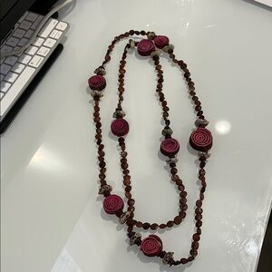 Elegant Pink and Brown Beaded Necklace. Artisan handmade.